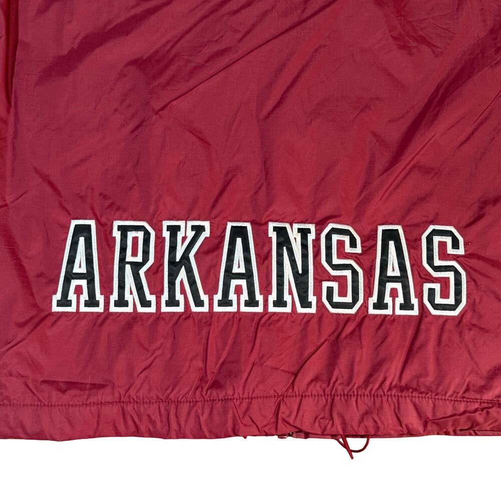 UNIVERSITY OF ARKANSAS Men Large Red Stadium Jacket Warm Hood Razorbacks Vintage - Picture 6 of 12